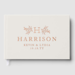 Rustic monogram simple initial rose gold wedding guest book
