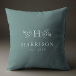 Rustic monogram soft blue personalised initial cushion<br><div class="desc">With a classic dusty blue background, this pillow features an initial surrounded by rustic branches along with a last name and established date. The stylish colour can be changed to match your decor by clicking "customise." This pillow makes a great wedding or newlywed gift or also a "first Christmas" as...</div>