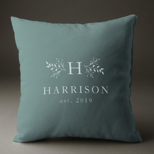 Rustic monogram soft blue personalised initial cushion