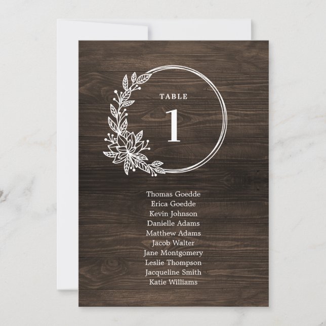 Rustic Monogram Table Seating Chart Card (Front)