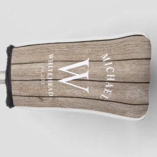 Rustic Monogram Tan Wood Golf Head Cover