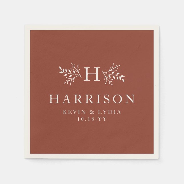 Rustic monogram terracotta rust fall wedding napkin (Front)
