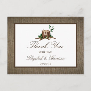 Rustic Monogram Tree & Burlap Wedding Thank You Postcard