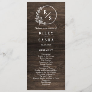 Rustic Monogram Wedding Ceremony Flat Program Programme