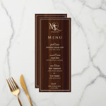 Rustic Monogram Wedding Menu Card On Wood<br><div class="desc">This elegant, sophisticated, rustic, classic yet modern monogram wedding menu card on a dark wooden background is carefully and lovingly designed to make your wedding reception theme extra special. Personalise this menu card with the online editor by customising the text with your own information. Be sure to view the other...</div>