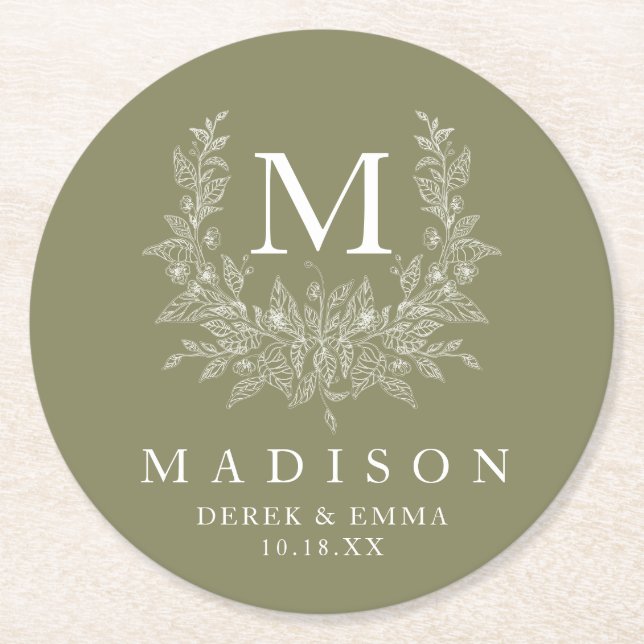 Rustic Monogram Wedding Paper Coaster (Front)