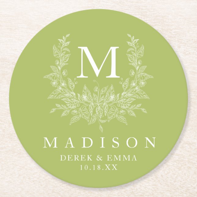 Rustic Monogram Wedding Paper Coaster (Front)