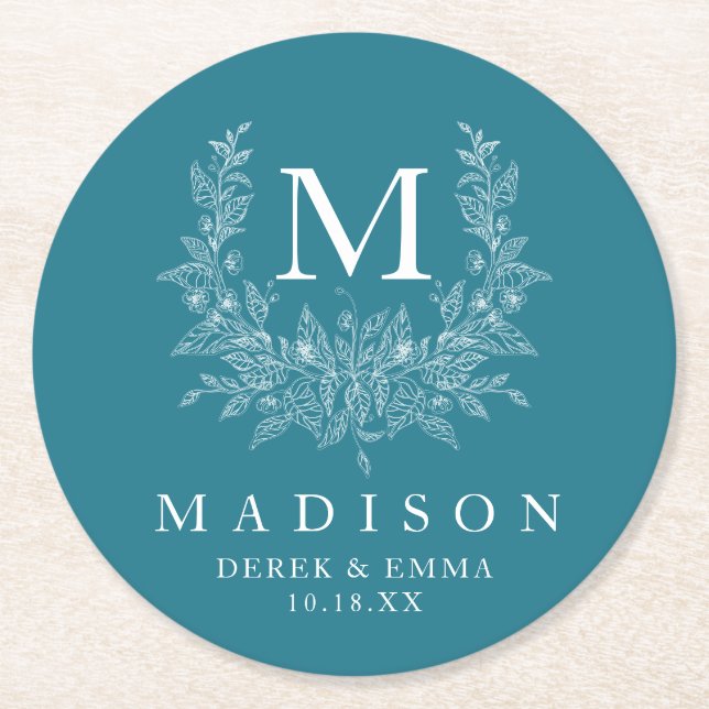 Rustic Monogram Wedding Paper Coaster (Front)