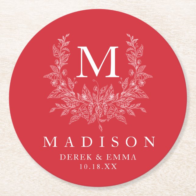 Rustic Monogram Wedding Paper Coaster (Front)