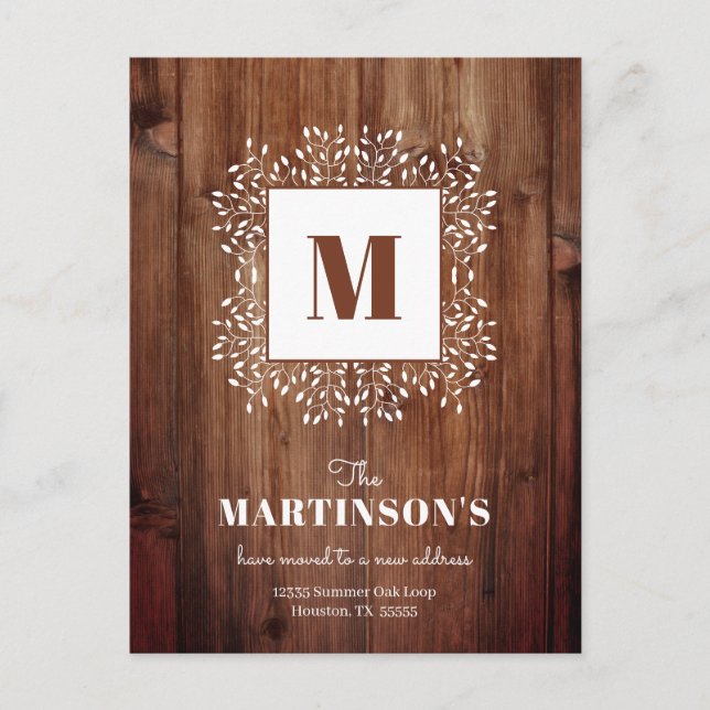 Rustic Monogram We've Moved New Address Postcard (Front)