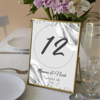 Rustic Monogram white roses Flowers wedding Table Number