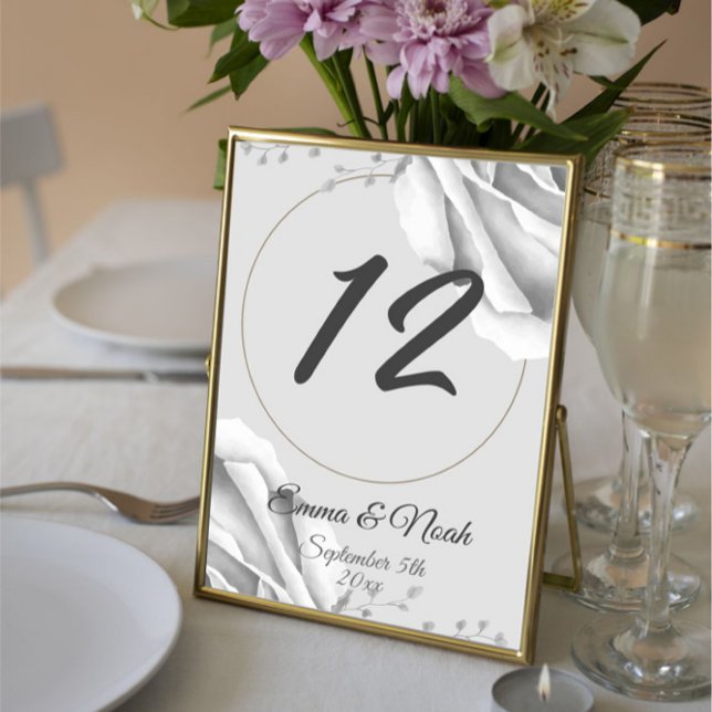 Rustic Monogram white roses Flowers wedding Table Number (Creator Uploaded)