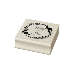 Rustic Monogram Wreath Custom Wedding Rubber Stamp