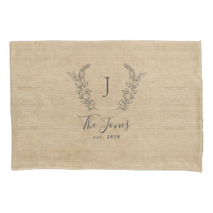 Rustic monogrammed family name farmhouse pillowcase
