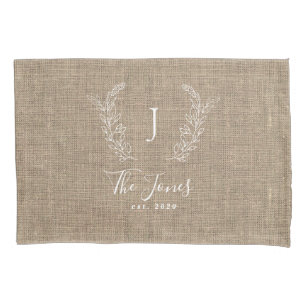 Rustic monogrammed family name farmhouse pillowcase