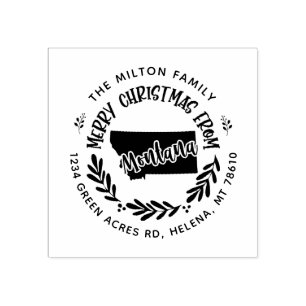 rustic montana merry christmas return address rubber stamp