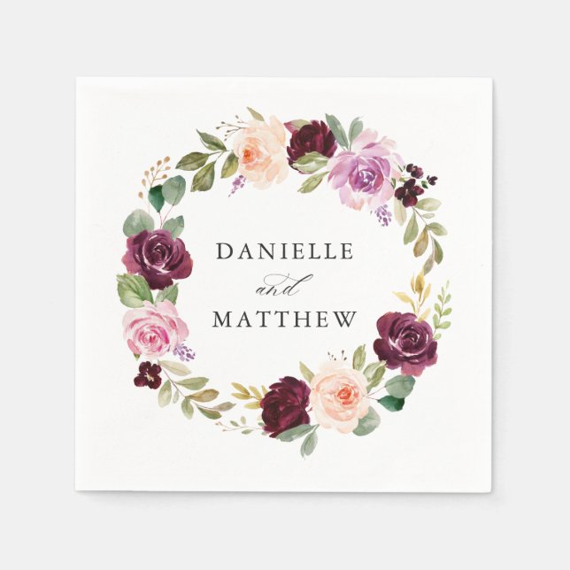 Rustic Moody Floral | Personalised Wedding Napkin (Front)