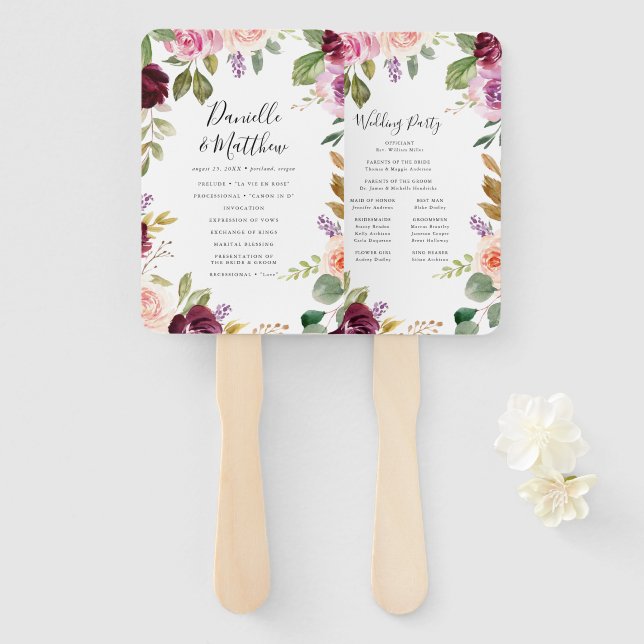 Rustic Moody Floral | Personalised Wedding Program Hand Fan (Front and Back)