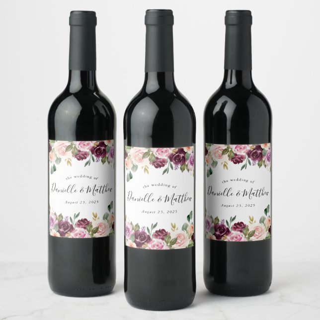Rustic Moody Floral | Personalised Wedding Wine Label (Bottles)