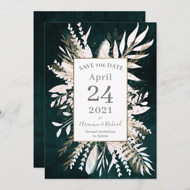 Rustic moody Green Botanicals Save the Date Invitation (Front/Back)