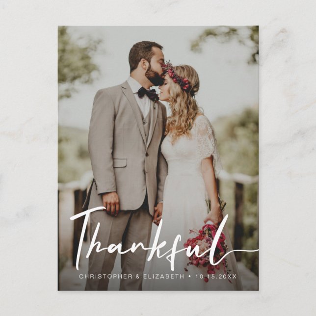 Rustic Moody vertical Wedding photography Thankful Postcard (Front)