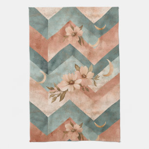 Rustic Moon Floral Chevron Earthy Pattern (10) Tea Towel