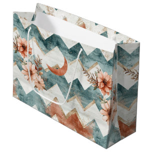 Rustic Moon Floral Chevron Earthy Pattern (1) Large Gift Bag