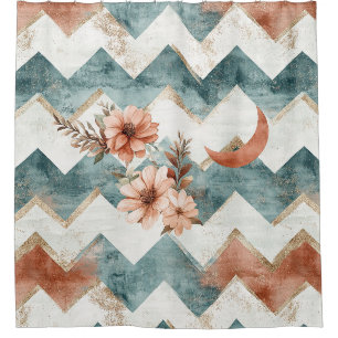 Rustic Moon Floral Chevron Earthy Pattern (1) Shower Curtain
