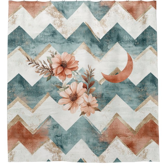 Rustic Moon Floral Chevron Earthy Pattern (1) Shower Curtain (Front)