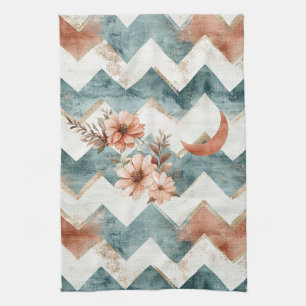 Rustic Moon Floral Chevron Earthy Pattern (1) Tea Towel