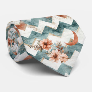 Rustic Moon Floral Chevron Earthy Pattern (1) Tie