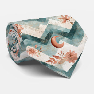 Rustic Moon Floral Chevron Earthy Pattern (2) Tie