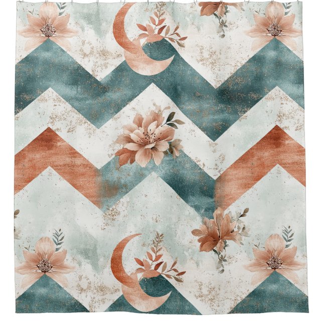 Rustic Moon Floral Chevron Earthy Pattern (3) Shower Curtain (Front)