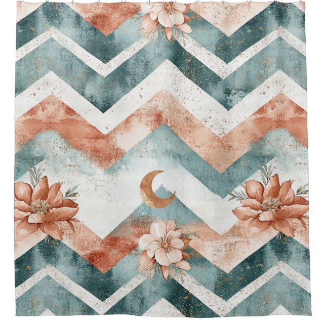 Rustic Moon Floral Chevron Earthy Pattern (4) Shower Curtain (Front)