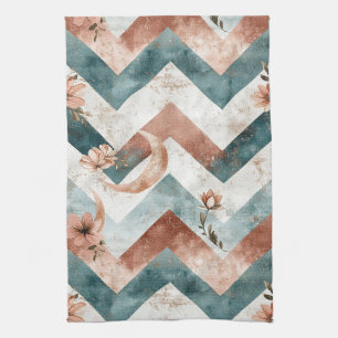Rustic Moon Floral Chevron Earthy Pattern (5) Tea Towel
