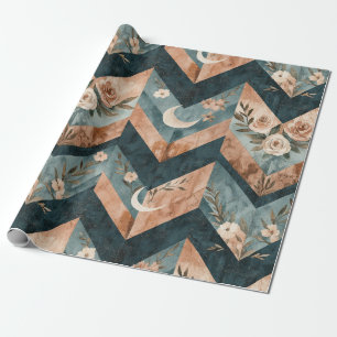 Rustic Moon Floral Chevron Earthy Pattern (8) Wrapping Paper