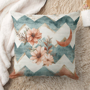 Rustic Moon Floral Chevron Earthy Pattern Cushion