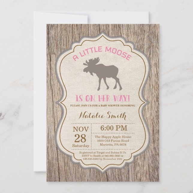 Rustic Moose Baby Shower Invitation Girl (Front)