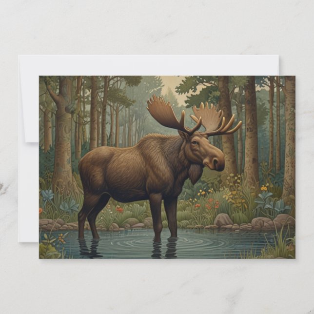 Rustic moose bohemian woodland forest greenery  invitation (Front)
