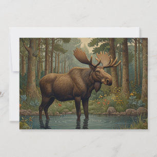 Rustic moose bohemian woodland forest greenery invitation