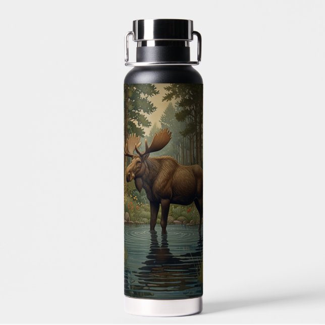 Rustic moose boho forest woodland forest greenery  water bottle (Back)