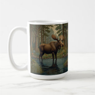 Rustic moose boho trees woodland forest greenery coffee mug