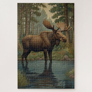 Rustic moose boho woodland Enchanted Forest Jigsaw Puzzle