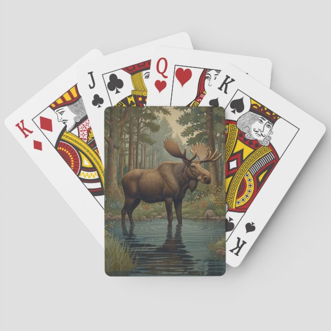 Rustic moose boho woodland Enchanted Forest Playing Cards (Back)