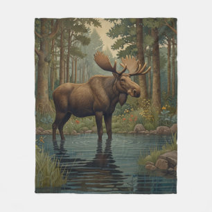 Rustic moose boho woodland forest adventure fleece blanket