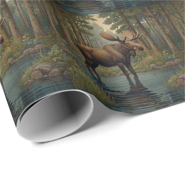 Rustic moose boho woodland forest greenery art  wrapping paper (Roll Corner)