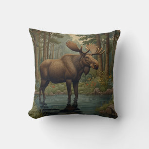 Rustic moose boho woodland forest greenery  cushion