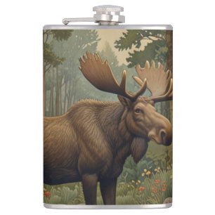 Rustic moose boho woodland forest greenery  hip flask