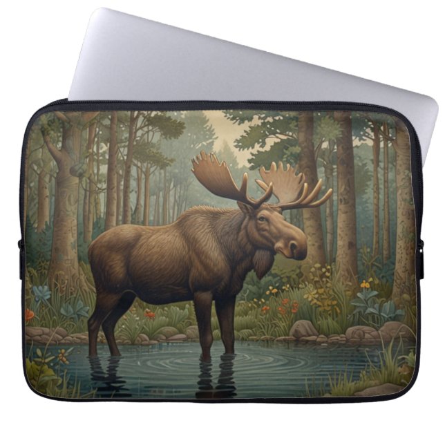 Rustic moose boho woodland forest greenery  laptop sleeve (Front)