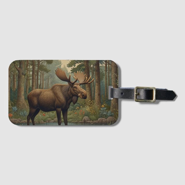 Rustic moose boho woodland forest greenery  luggage tag (Front Horizontal)
